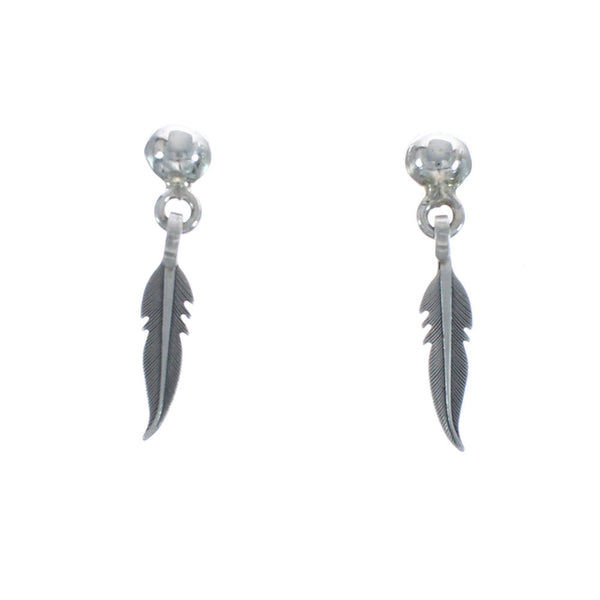Native American Sterling Silver Feather Post Dangle Earrings JX125553